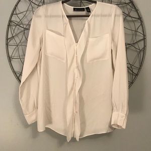INC white sheer ruffle button down
